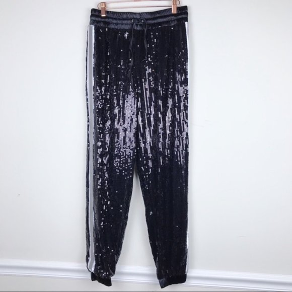 Fashion nova Black sequin Joggers, L, new - Picture 6 of 7